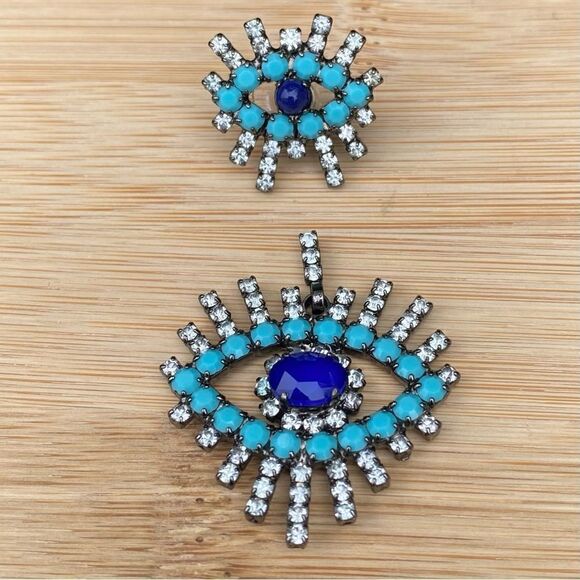 Elizabeth Cole Casimir Evil Eye Turquoise & Crystal Earring. Boho Protection - Picture 5 of 8
